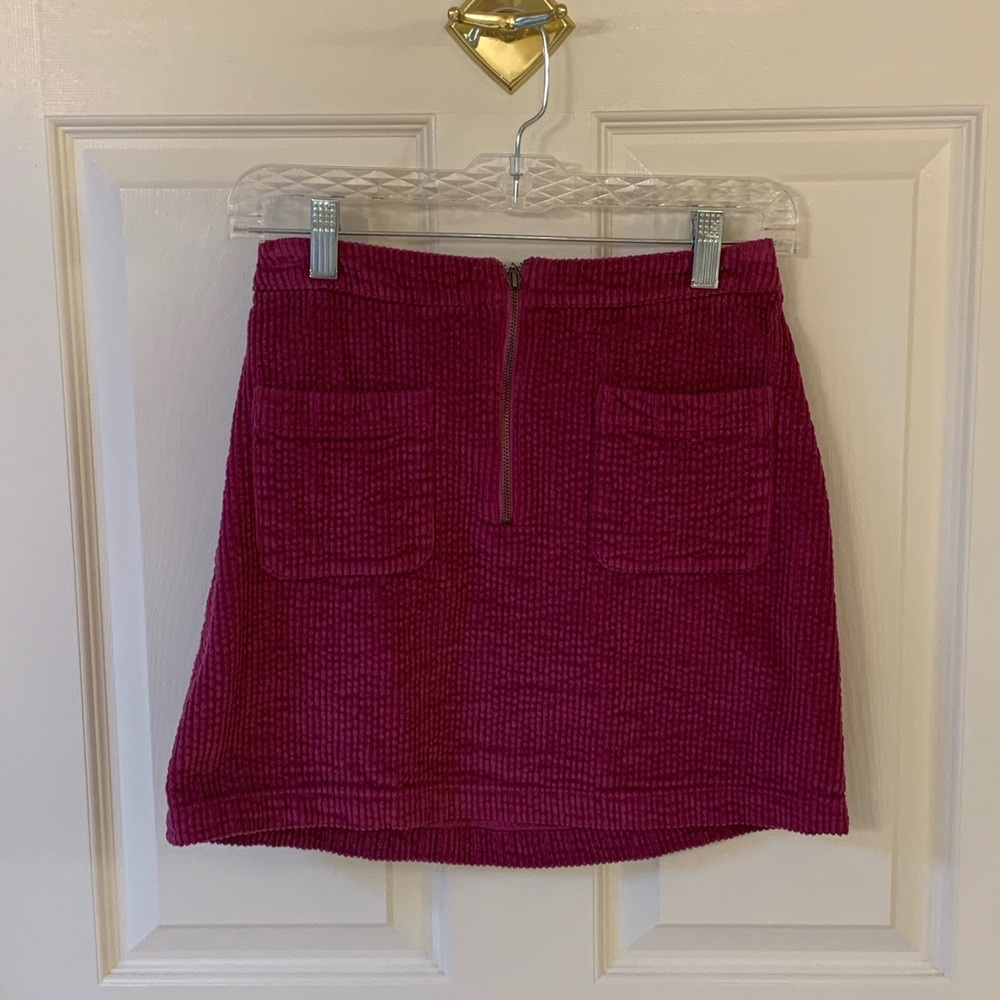 Corduroy zip up mini skirt, dark pink, XS